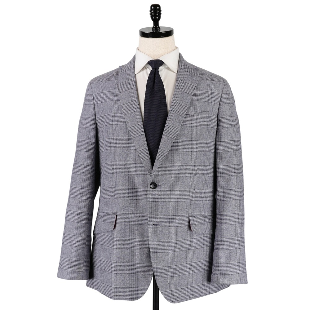 Charles Tyrwhitt Blazer 44R Gray Glen‎ Plaid Linen Cotton Slim Fit Sport Coat